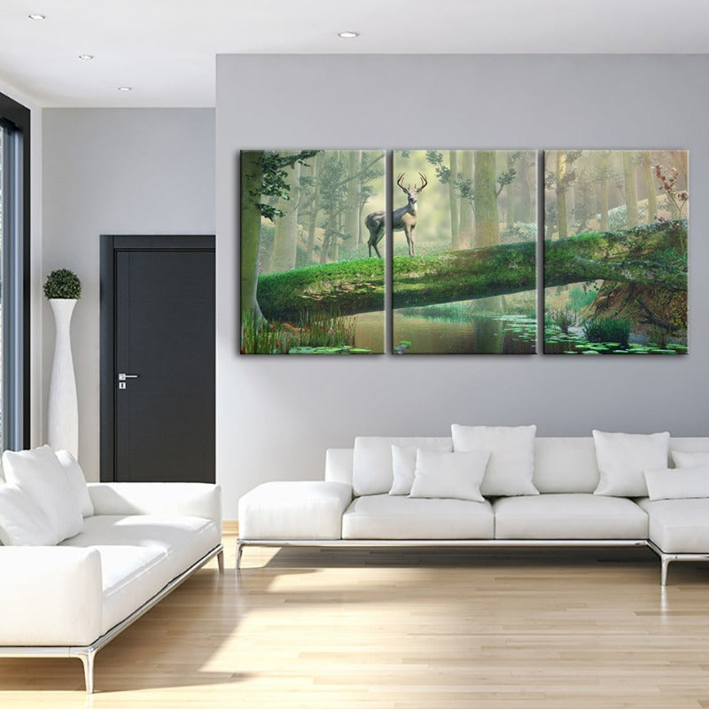 Enchanted Forest Deer-Canvas Wall Art Painting 3 Pieces