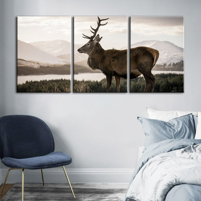 Somber Winter Deer-Canvas Wall Art Painting 3 Pieces