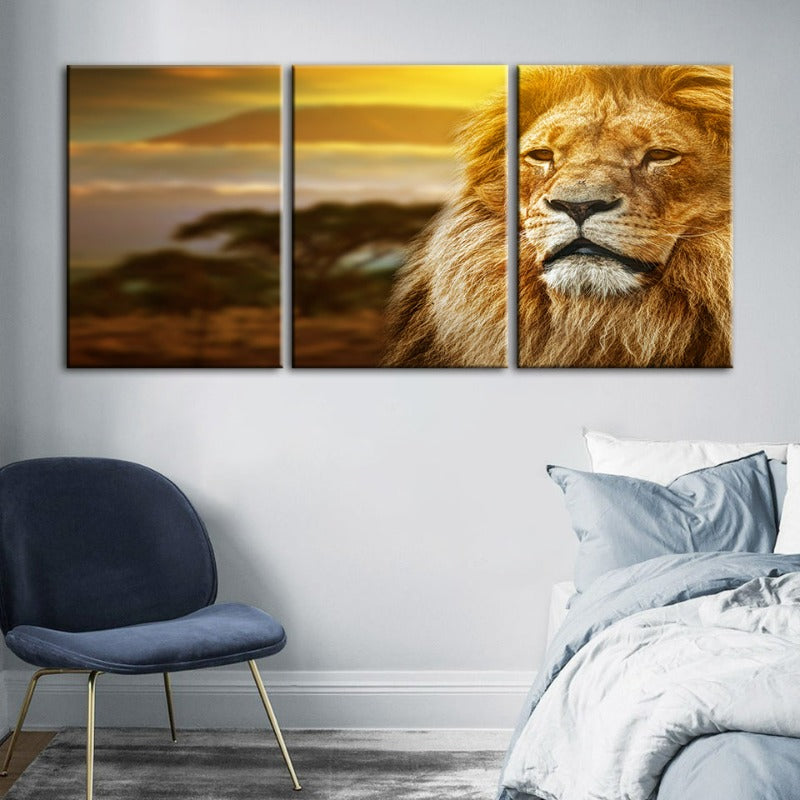 Unamused Lion-Canvas Wall Art Painting 3 Pieces