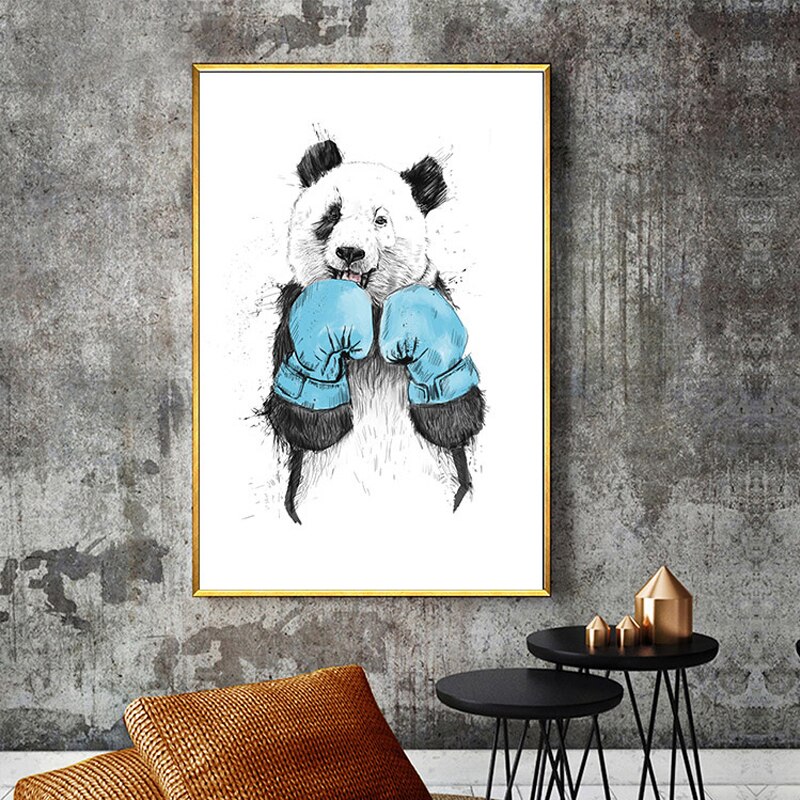 Funny Boxing Panda Animal Banksy - Canvas Wall Art Painting