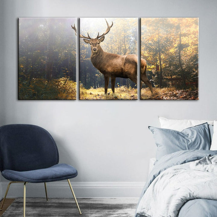 Majestic Deer in the Woods-Canvas Wall Art Painting 3 Pieces