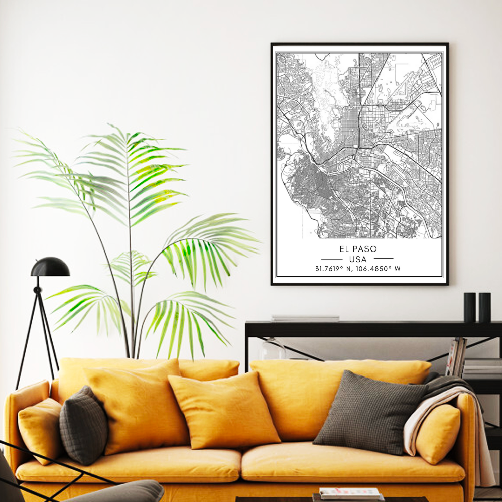 El Paso City Map - Canvas Wall Art Painting