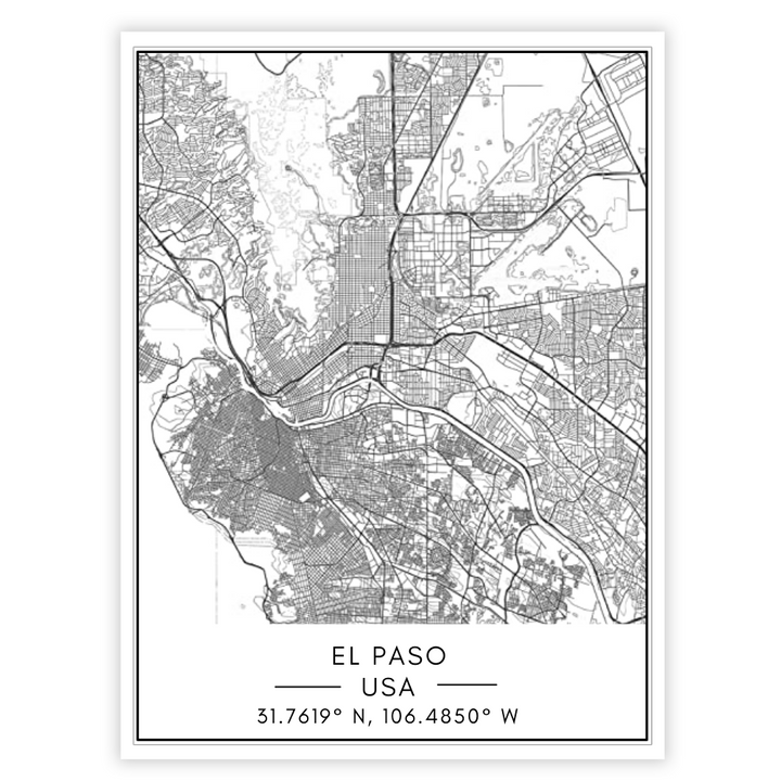 El Paso City Map - Canvas Wall Art Painting