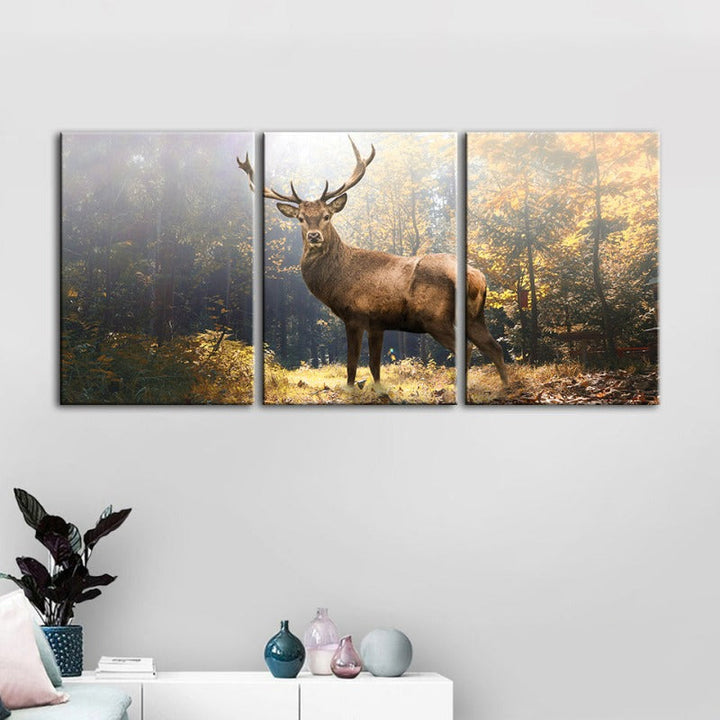 Majestic Deer in the Woods-Canvas Wall Art Painting 3 Pieces