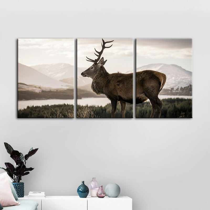 Somber Winter Deer-Canvas Wall Art Painting 3 Pieces