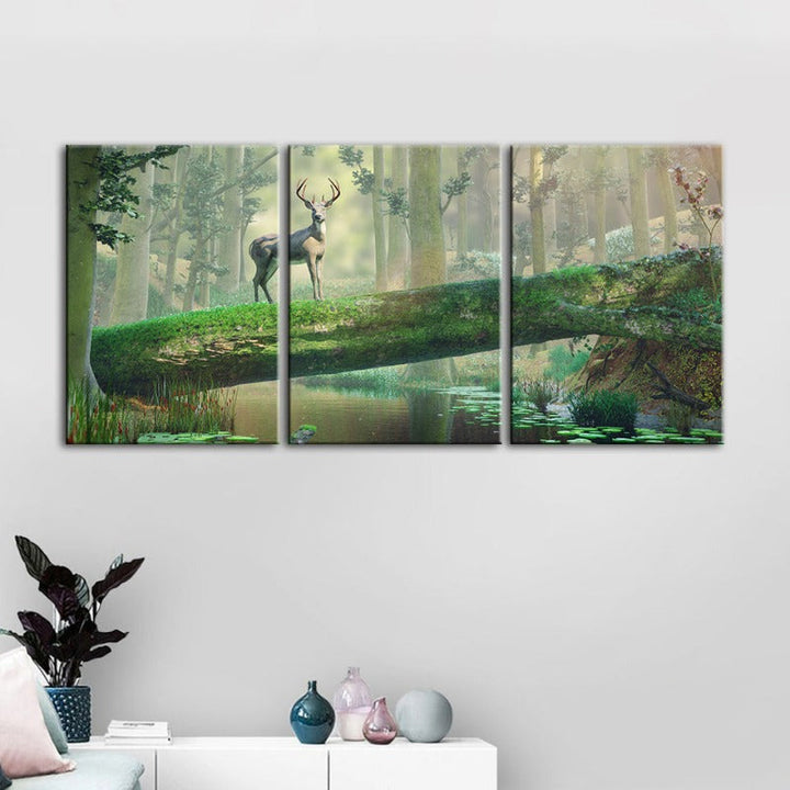 Enchanted Forest Deer-Canvas Wall Art Painting 3 Pieces