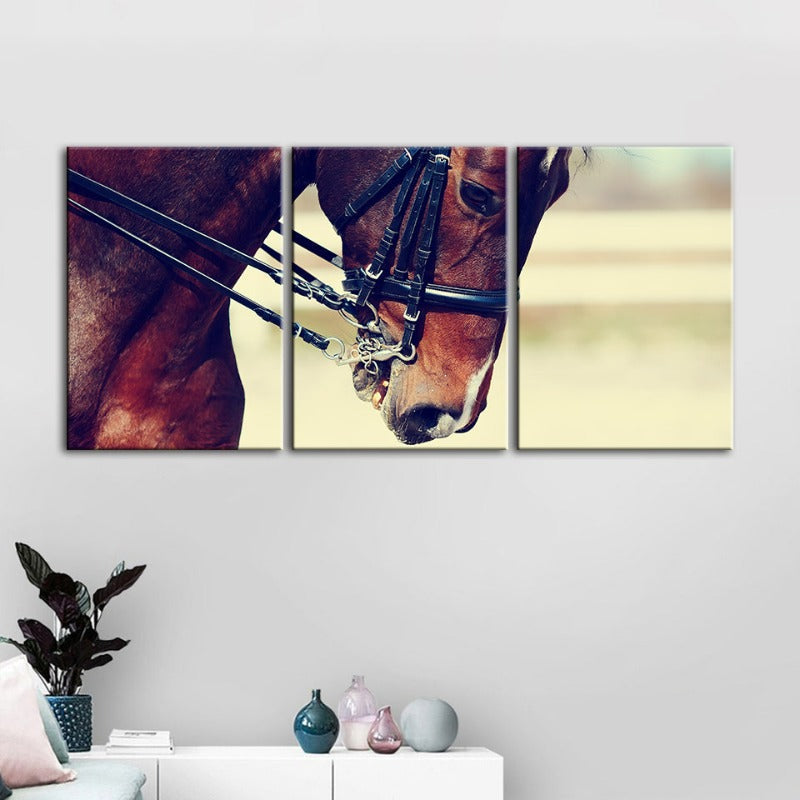 Graceful Haltered Horse-Canvas Wall Art Painting 3 Pieces