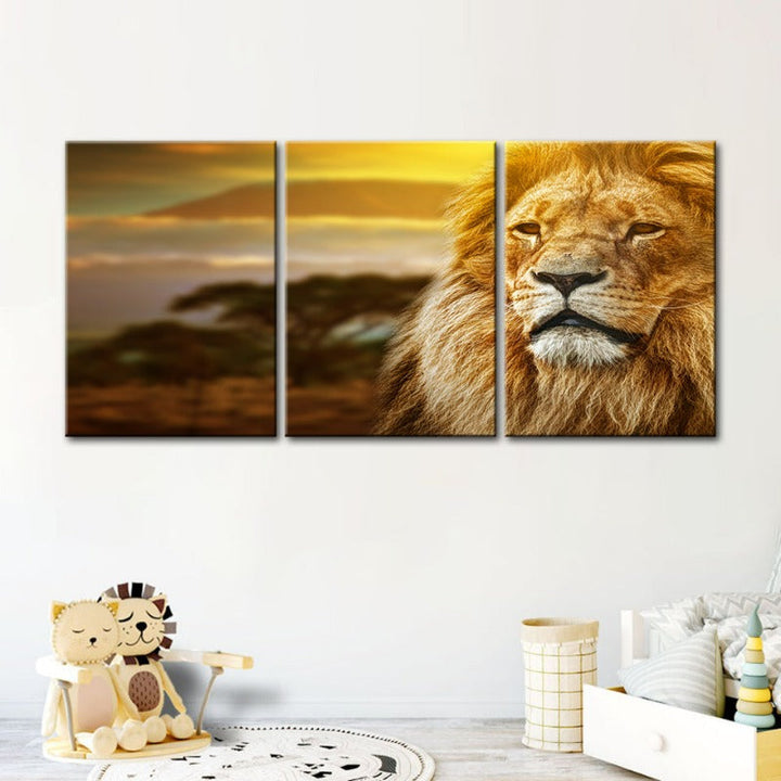 Unamused Lion-Canvas Wall Art Painting 3 Pieces