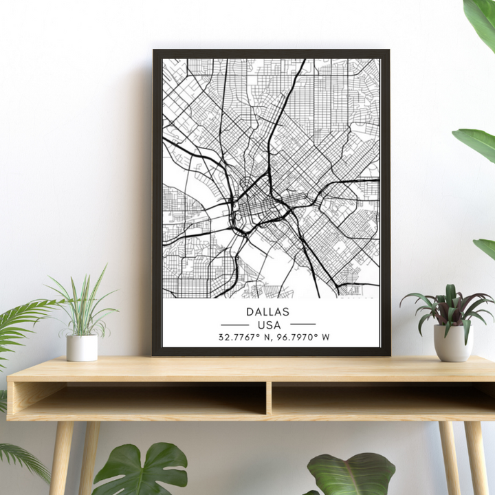 Dallas City Map - Canvas Wall Art Painting