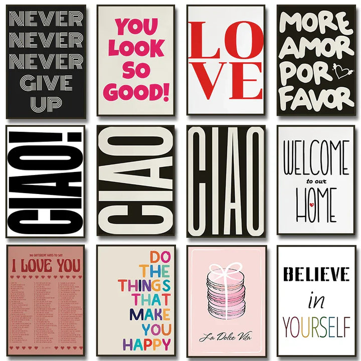 Ciao Poster Wall Art Fine Art Canvas Prints Simple Phrases Pictures For Living Room Bedroom Art Essential Inspirational Quotes For Modern Living