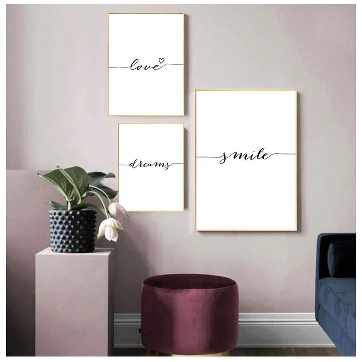 Daily Inspiration Words Wall Art Fine Art Canvas Prints Love Smile Sweet Dreams Quotations Posters Black White Pictures For Living Room Bedroom Art Decor