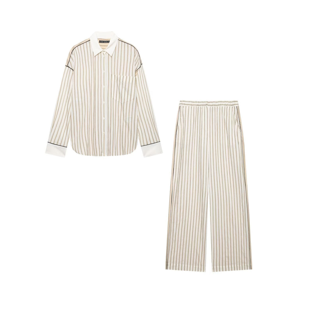 Women's Elegant Two-Piece Satin Pajama Set with Oversized Shirt and Palazzo Pants Drune