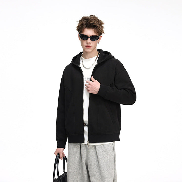 Herren Kapuzensweatjacke mit durchgehendem Reißverschluss, geripptem Saum und versteckten Seitentaschen Mune Fashion