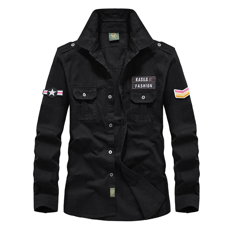 Men's military long-sleeve shirt with embroidered badges and chest pockets Mune Fashion