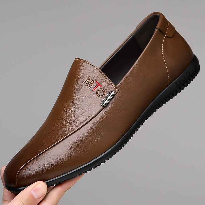 Men's Elegant Leather-Look Loafers with Flexible Nubby Rubber Sole Mune Fashion