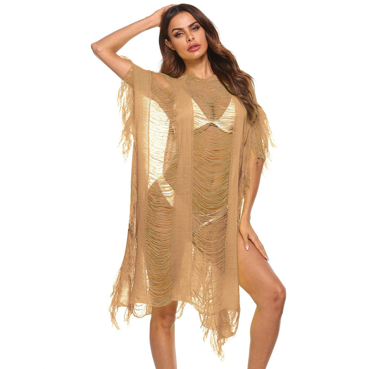 Women elegant fringed beach cover-up with transparent accents Mune Fashion