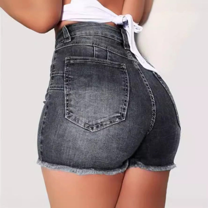 Women's High-Waisted Denim Shorts with Frayed Hem