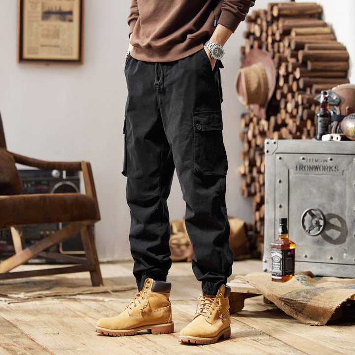 Herren Lässige Canvas-Cargojogginghose mit elastischem Saum, Klapp‑Cargo‑Taschen und verstärkten Knien Mune Fashion