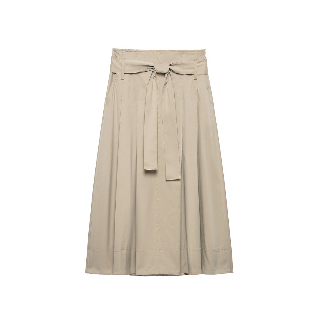Women's midi skirt with high waist, wide godet cut and tie belt Mune Fashion