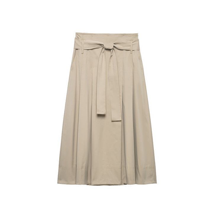 Women's midi skirt with high waist, wide godet cut and tie belt Mune Fashion