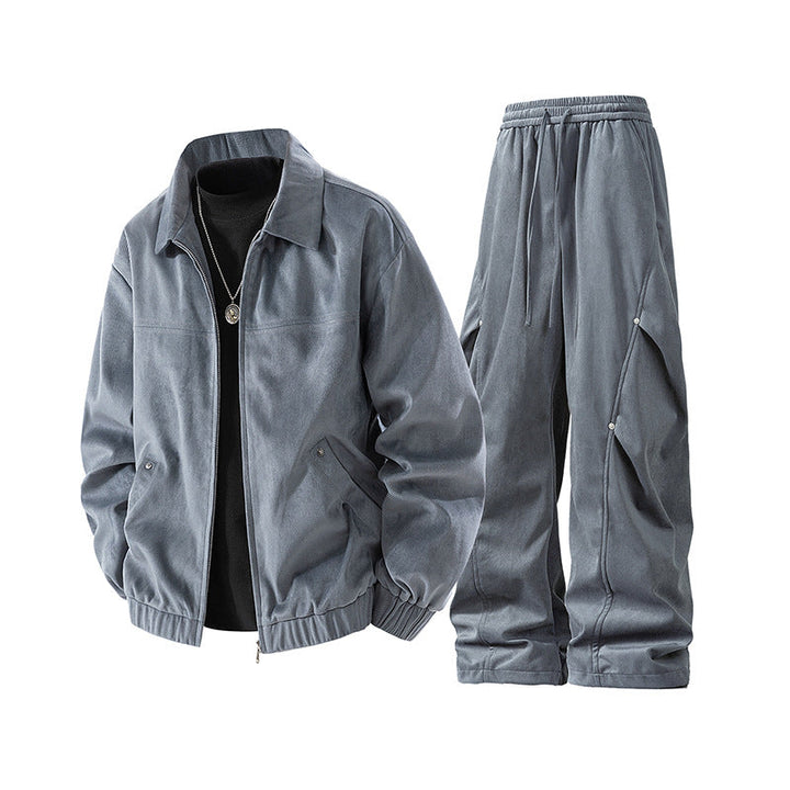 Men's casual corduroy tracksuit set with zip-up jacket and loose cargo pants Mune Fashion