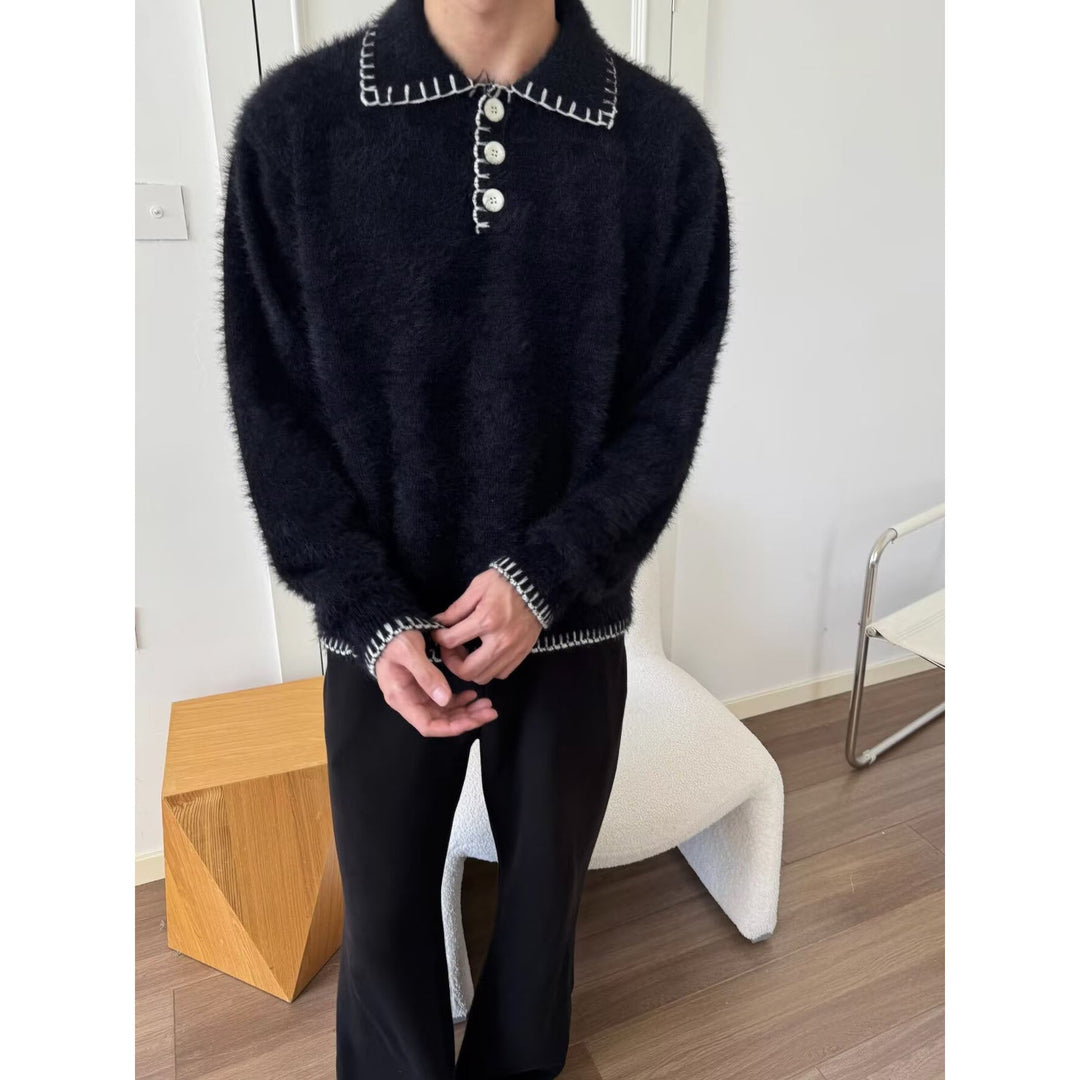Women's Cozy Chunky Knit Sweater with Polo Collar Mune Fashion