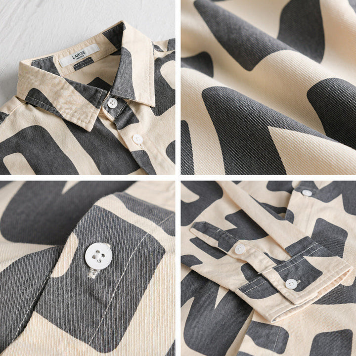 Men's cotton overshirt with all-over lettering print, relaxed fit and kent collar Mune Fashion