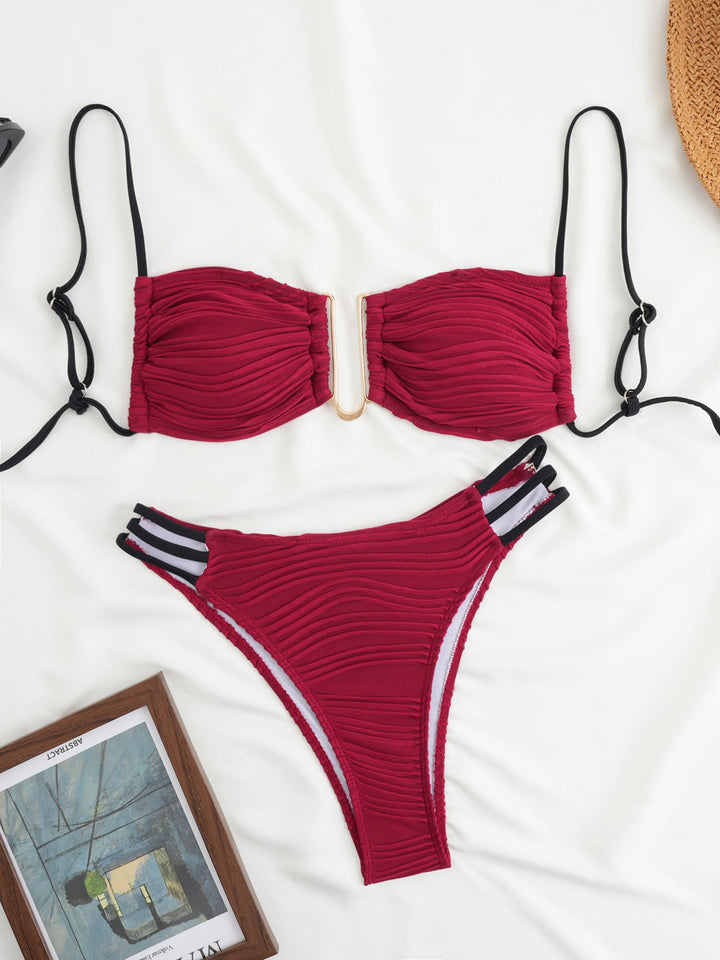 Women's triangle bikini with elegant gathering design and trendy strap details Mune Fashion