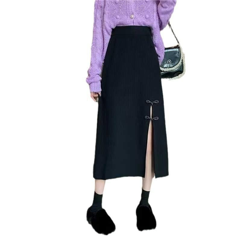 Ladies Elegant Knitted Skirt with Slit and Bow Details Mune Fashion