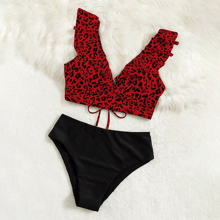 Women's Triangle Bikini with Ruffle Details and Animal Print Mune Fashion
