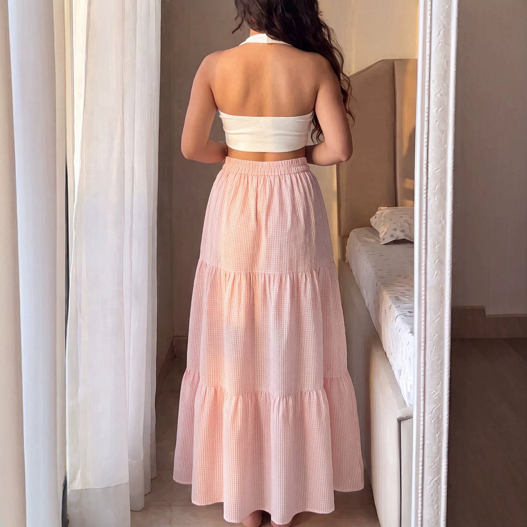Ladies Pleated Maxi Skirt made of Cotton Gauze with Ruffled Waistband Mune Fashion