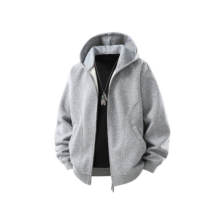 Herren Kapuzensweatjacke mit durchgehendem Reißverschluss, geripptem Saum und versteckten Seitentaschen Mune Fashion