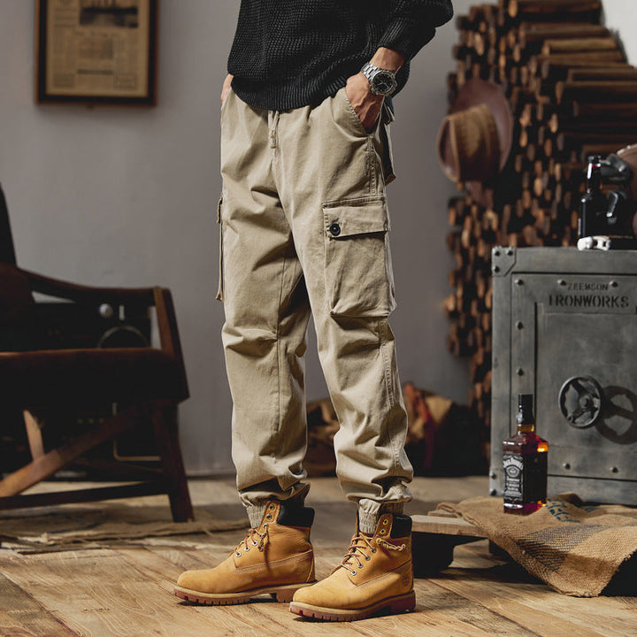 Herren Lässige Canvas-Cargojogginghose mit elastischem Saum, Klapp‑Cargo‑Taschen und verstärkten Knien Mune Fashion