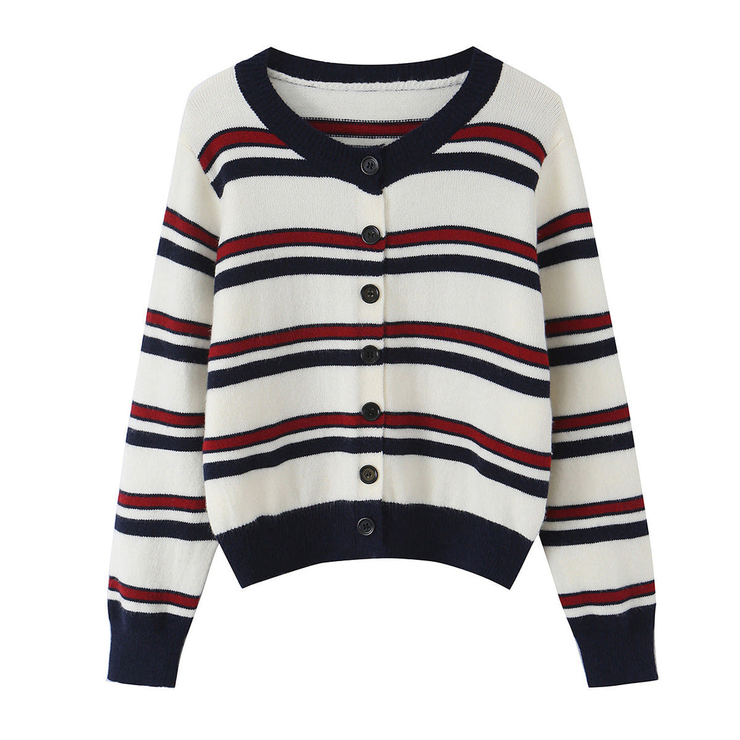 Women's fine knit cardigan in cropped boxy cut with full button placket Mune Fashion