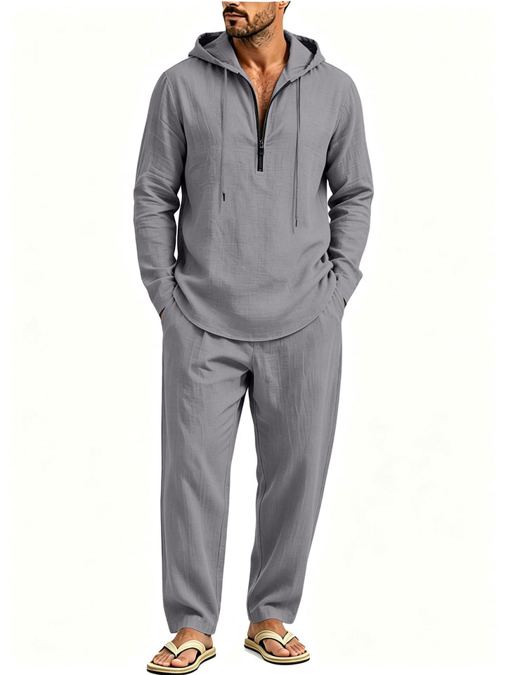 Men's Casual Lounge Set with Half-Zip Hoodie and Loose-Fitting Leisure Pants Mune Fashion