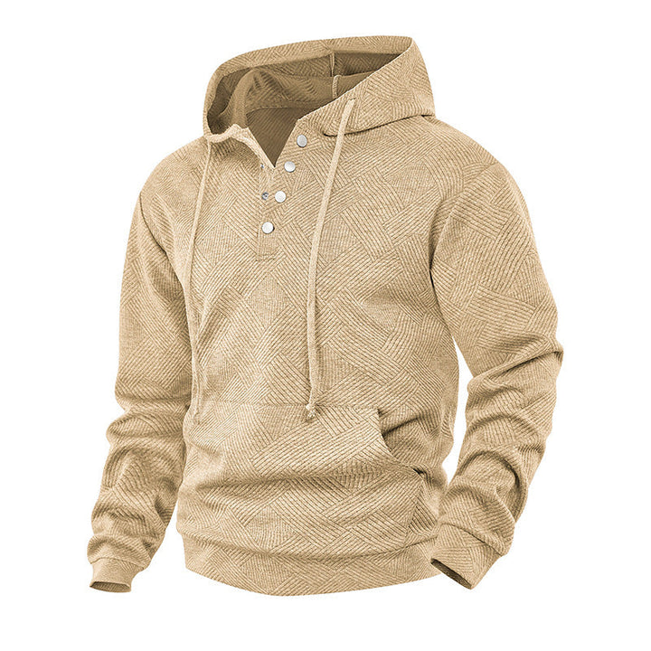 Men's hoodie with Henley button placket, textured knit & kangaroo pocket Mune Fashion