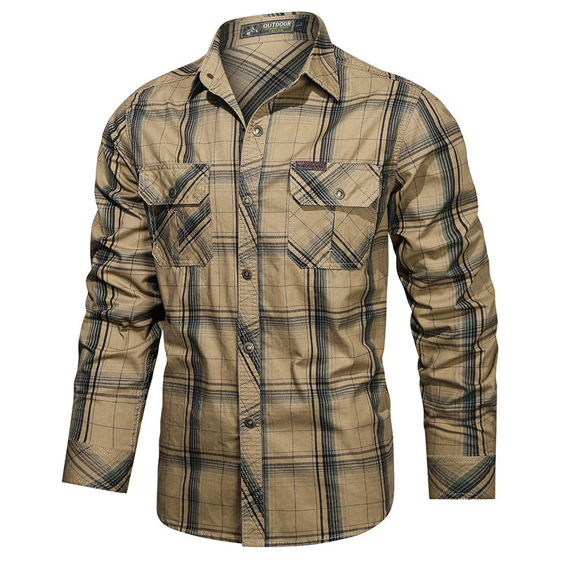 Men's checkered flannel outdoor shirt with reinforced flap chest pockets and ergonomic back detail Mune Fashion