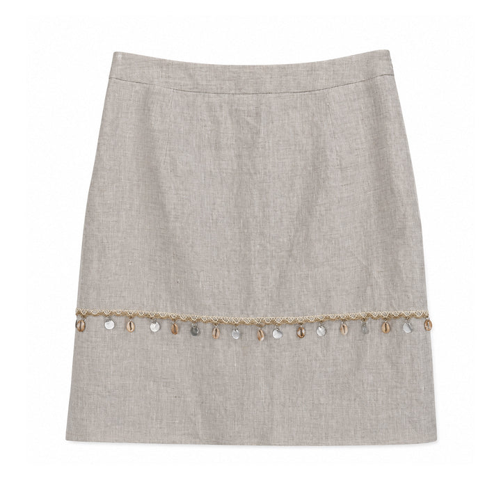 Damen Eleganter Leinenrock mit Zierperlen Mune Fashion