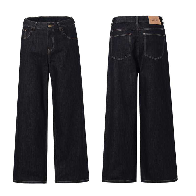 Women Wide Low-rise Baggy Denim Pants in Marlene Style with Contrast Stitching Mune Fashion