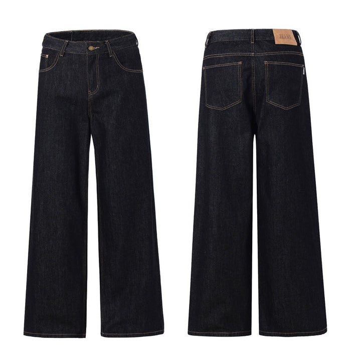 Women Wide Low-rise Baggy Denim Pants in Marlene Style with Contrast Stitching Mune Fashion