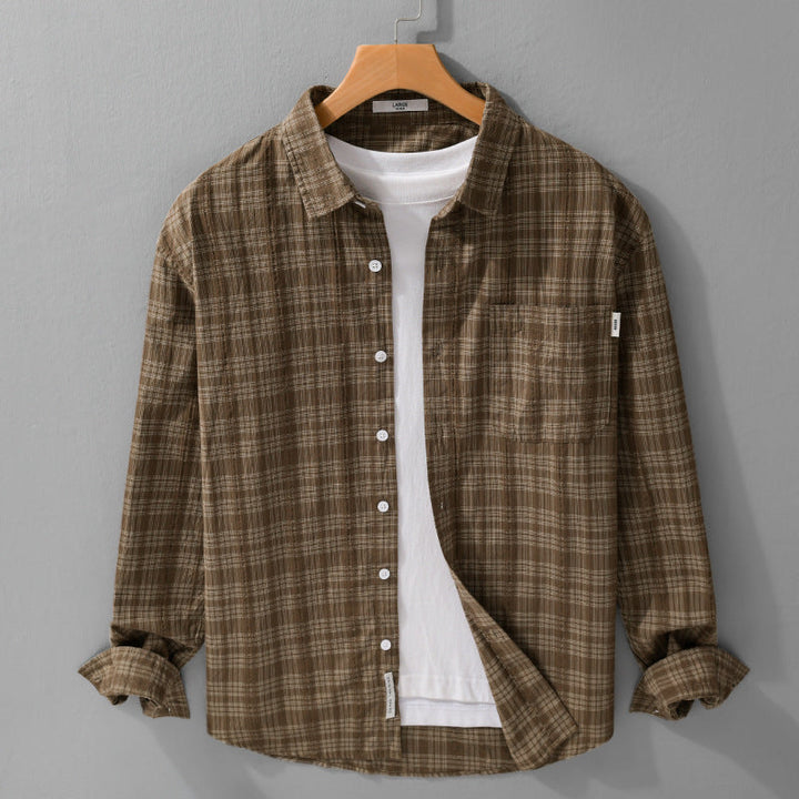Men's Checked Cotton Overshirt in Relaxed Fit with Chest Pocket and Soft-Touch Mune Fashion