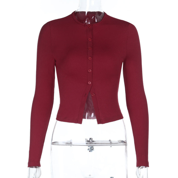Damen Kurz geschnittene Rippstrick-Cardigan mit Knopfleiste Mune Fashion