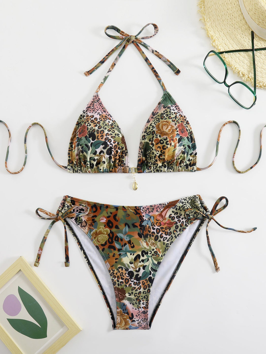 Ladies triangle bikini with floral and animal print Mune Fashion