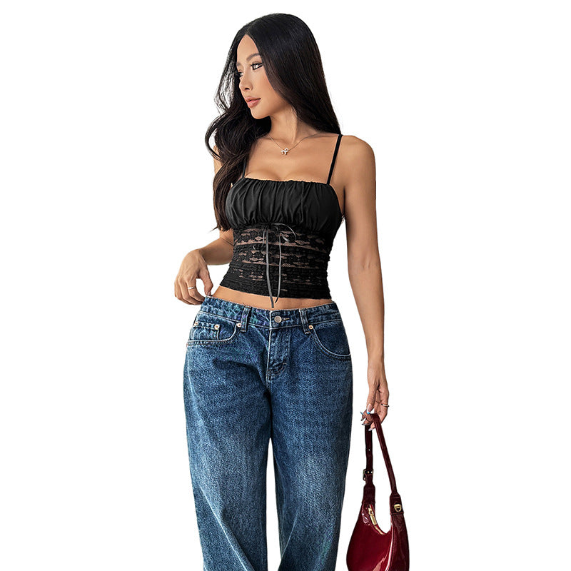 Ladies Wide Stonewashed Jeans with Low Waist and Palazzo Leg Mune Fashion