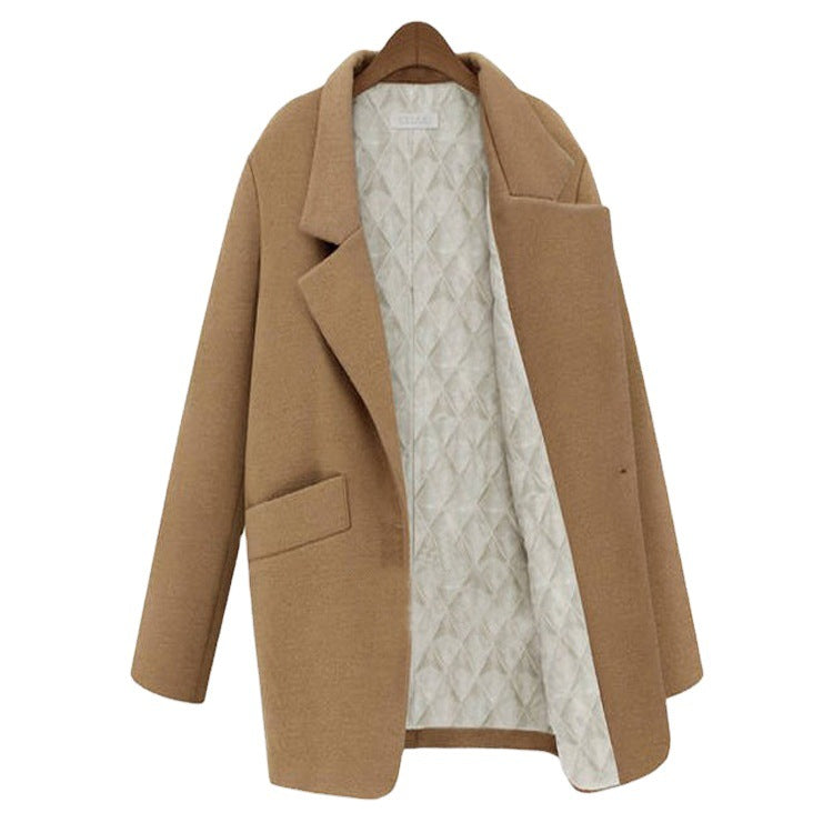 Women Oversized Wool Blend Short Coat with Quilted Lining and Flap Pockets Mune Fashion