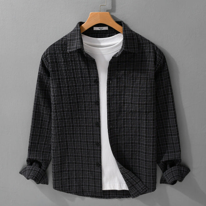 Men's cotton structured shirt in layering look with chest pocket and Kent collar Mune Fashion