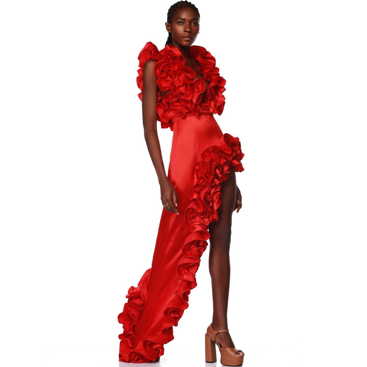 Women Elegant Swimsuit with Ruffles and Wide Pants Design Mune Fashion