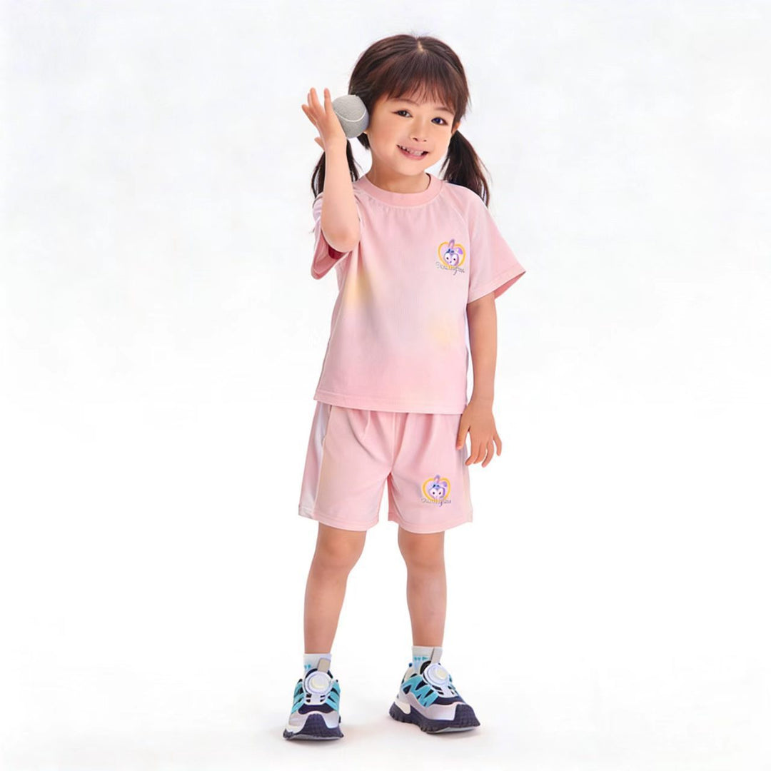 Children's Breathable Sport Set with Short-Sleeved Shirt and Elastic Waist Shorts