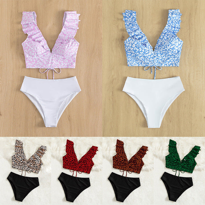 Women's Triangle Bikini with Ruffle Details and Animal Print Mune Fashion