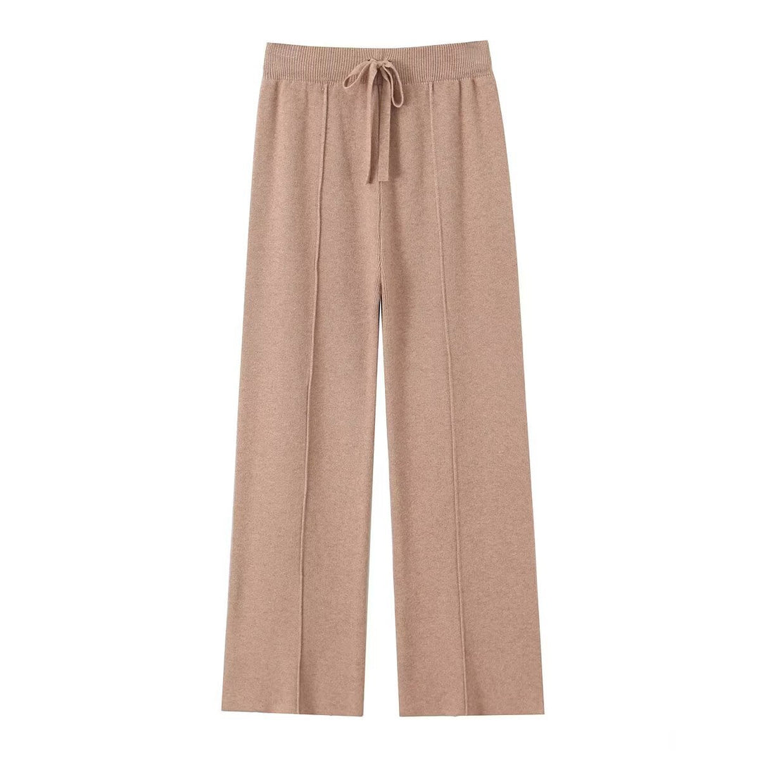 Women's wide-knit trousers with high waist, visible crease and drawstring waistband Mune Fashion